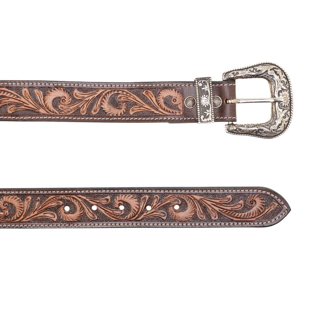 Myra S-13912 Rosabelle Handtooled Leather Belt in Chestnut