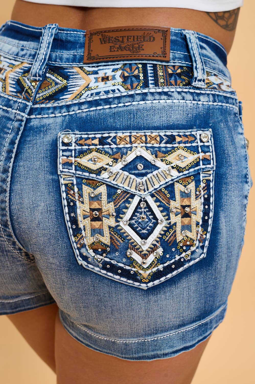 Westfield Eagle WH-019 Stretchy Rodeo Western Shorts in Mid Sand Wash