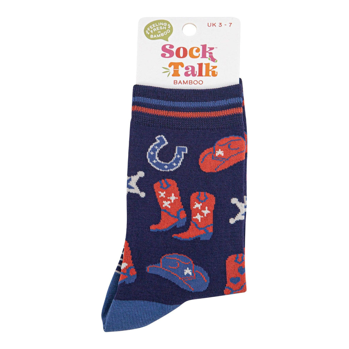 Sock Talk Women's Bamboo Socks - Blue/Denim Blue, Cowboy Boots and Hat
