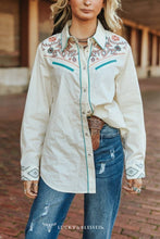 Load image into Gallery viewer, Lucky &amp; Blessed Ivory Aztec Embroidered Western Yoke Pearl Snap Top TO865-IVY

