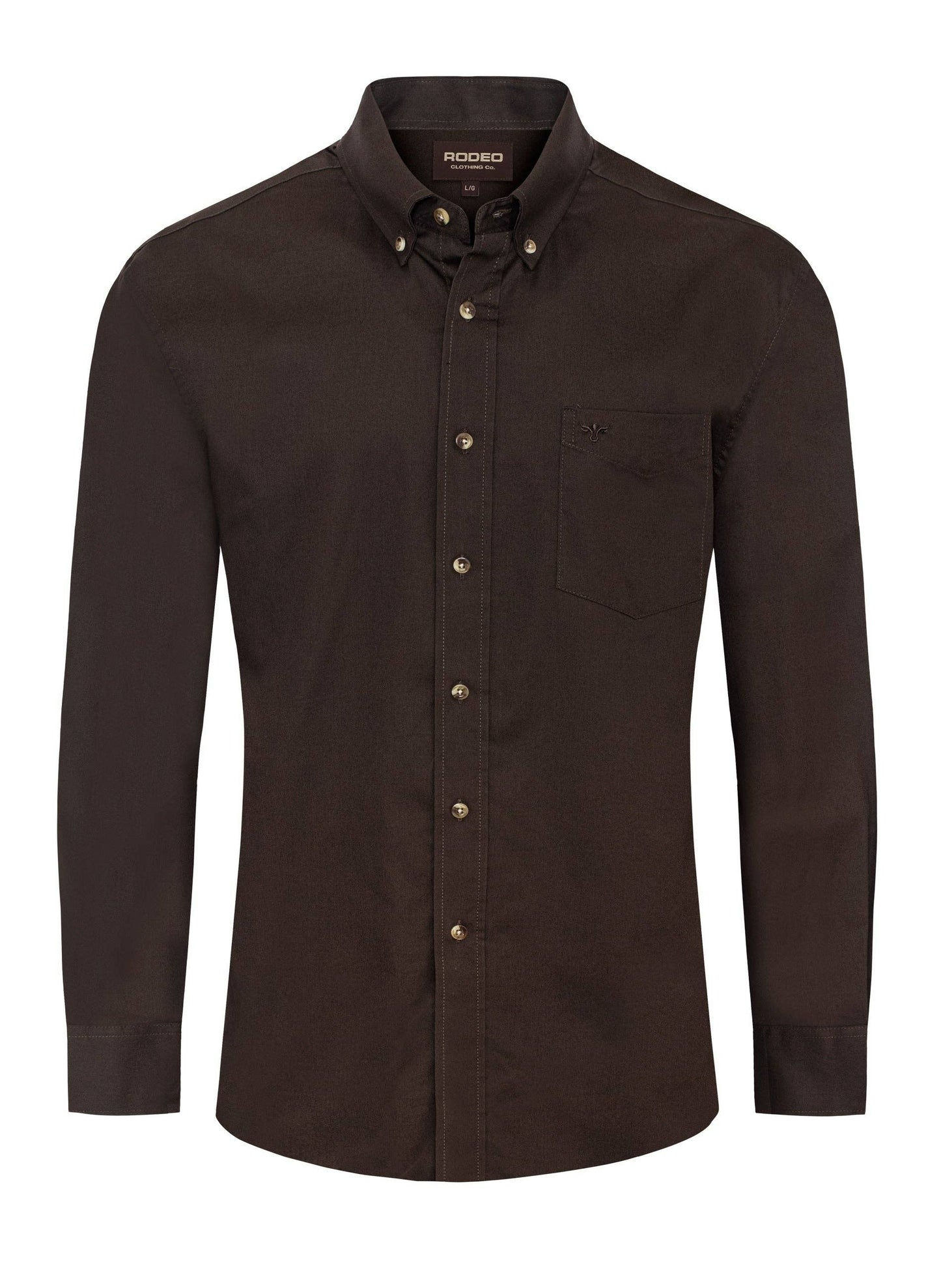 Rodeo Clothing AC110L-Brown Men’s Solid Western 100% Cotton Twill Button Down Shirt