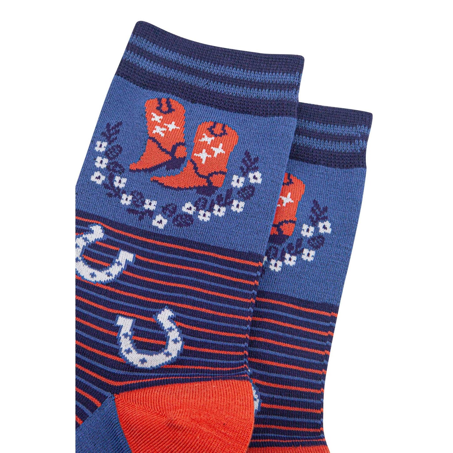 Sock Talk Women's Bamboo Socks - Navy Blue/Denim Blue, Cowboy Wreath