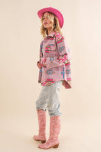 Load image into Gallery viewer, Blue B 33017J - Aztec Chest Pocket Front Loose Shirt Jacket in Pink
