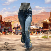 Load image into Gallery viewer, Grace Jeans Cactus Scene Mid-Rise Flare Jeans JL51881
