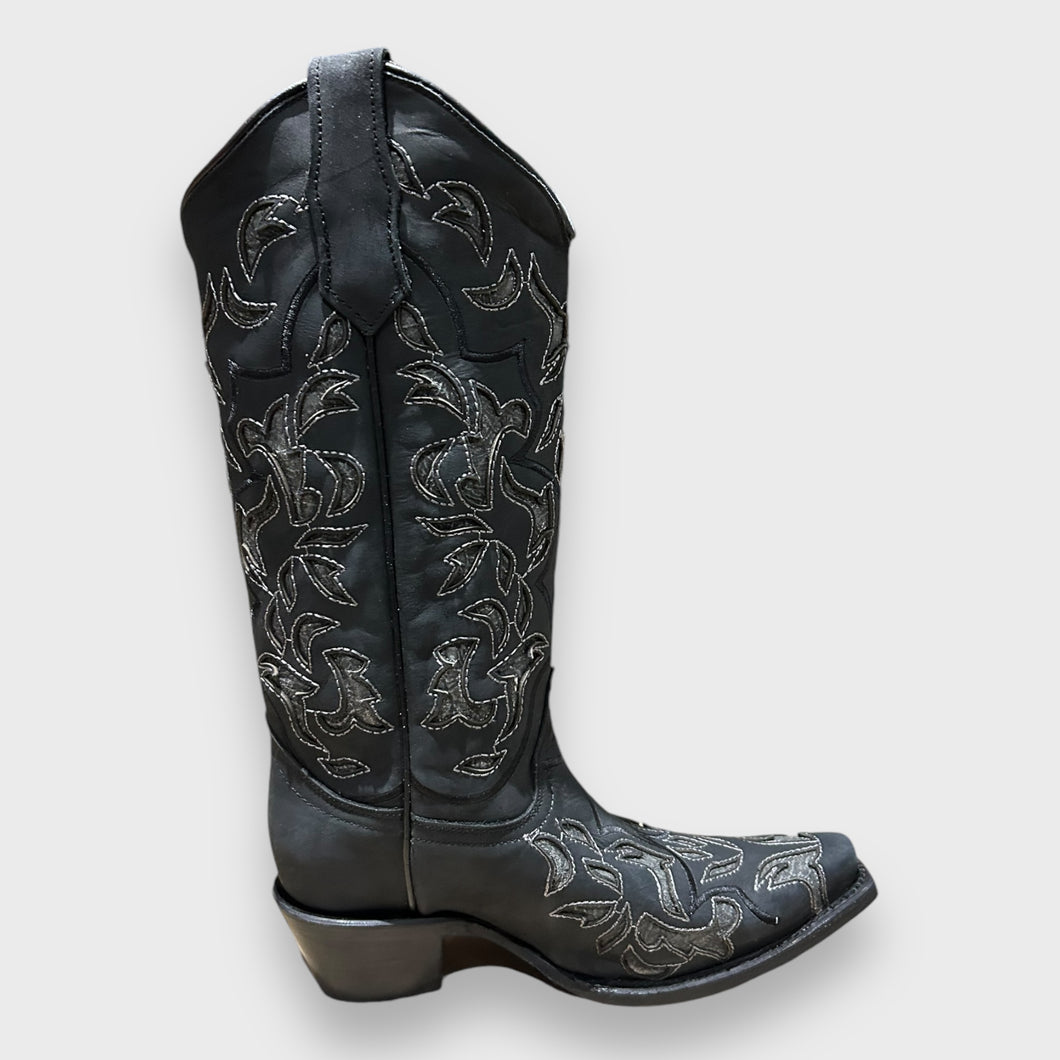 Circle G by Corral Ladies Western Inlay Snip Toe Boots in Black/Grey L6033