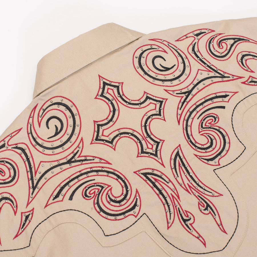 Rodeo Clothing PS500D-1014 Western Cowboy Shirt in Beige with Red & Black