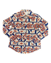 Load image into Gallery viewer, MontanaCo Ladies All Over Aztec Pattern in Orange &amp; Navy Western Blouse L-1110

