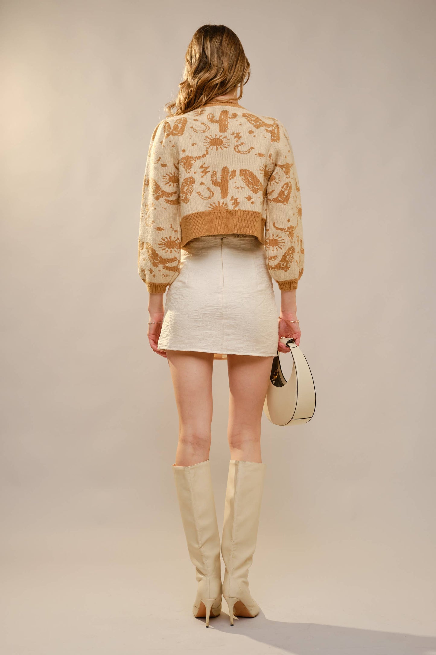 Blue B 37767W - Western Motif Tie Front Cardigan: TAUPE