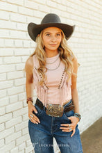 Load image into Gallery viewer, Lucky &amp; Blessed Soft Pink Suede Front Arch Fringe Top TO894SPK
