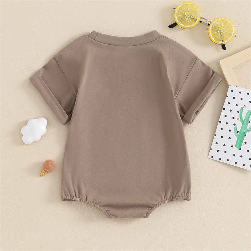Western Short Sleeved Romper in Brown "I'm The New Cowboy in Town"