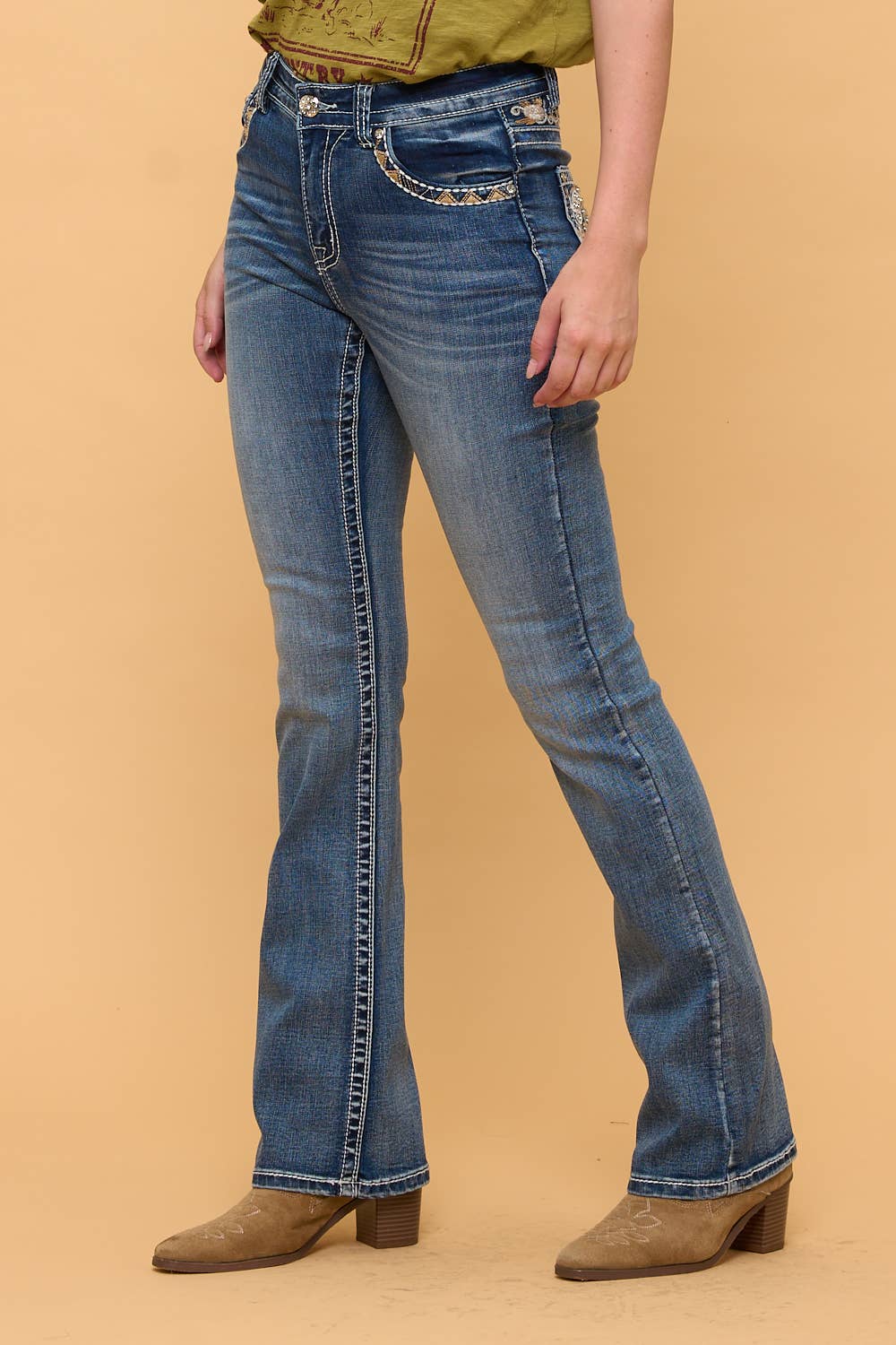 Westfield Eagle WT-792 Bootcut Stretchy Bling Jeans in Sand Wash