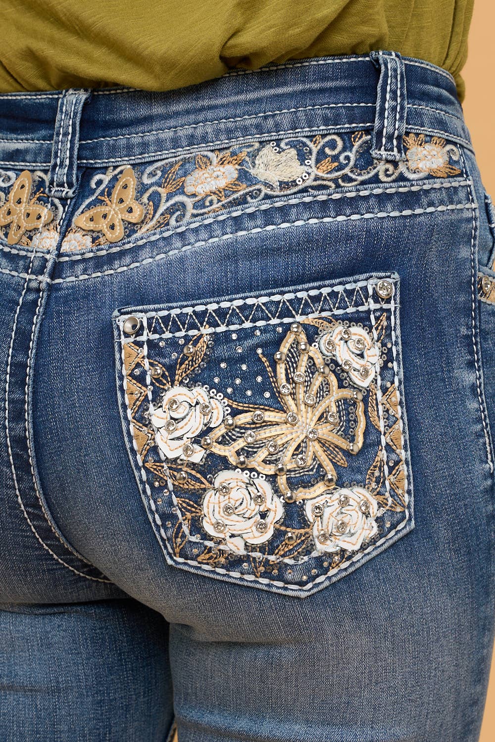 Westfield Eagle WT-792 Bootcut Stretchy Bling Jeans in Sand Wash