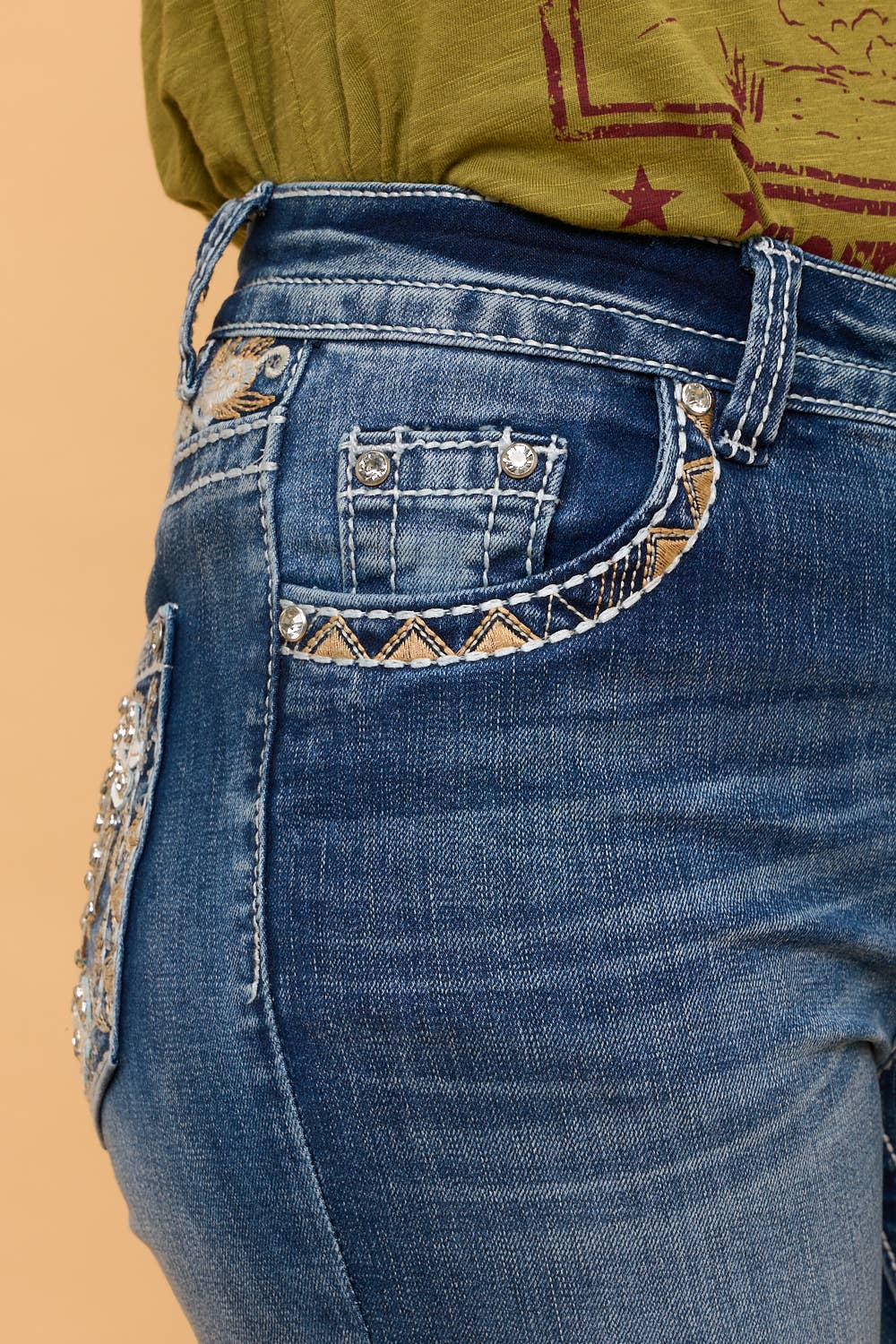 Westfield Eagle WT-792 Bootcut Stretchy Bling Jeans in Sand Wash