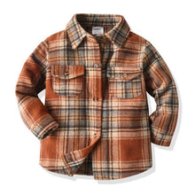 Load image into Gallery viewer, Kids Plaid Brushed Shirt Jacket in Brown
