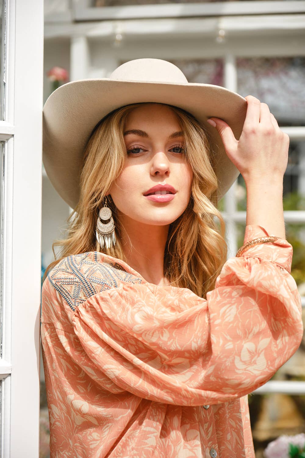 32903T - Chiffon Floral Embroidered Shoulder Blouse in Blue