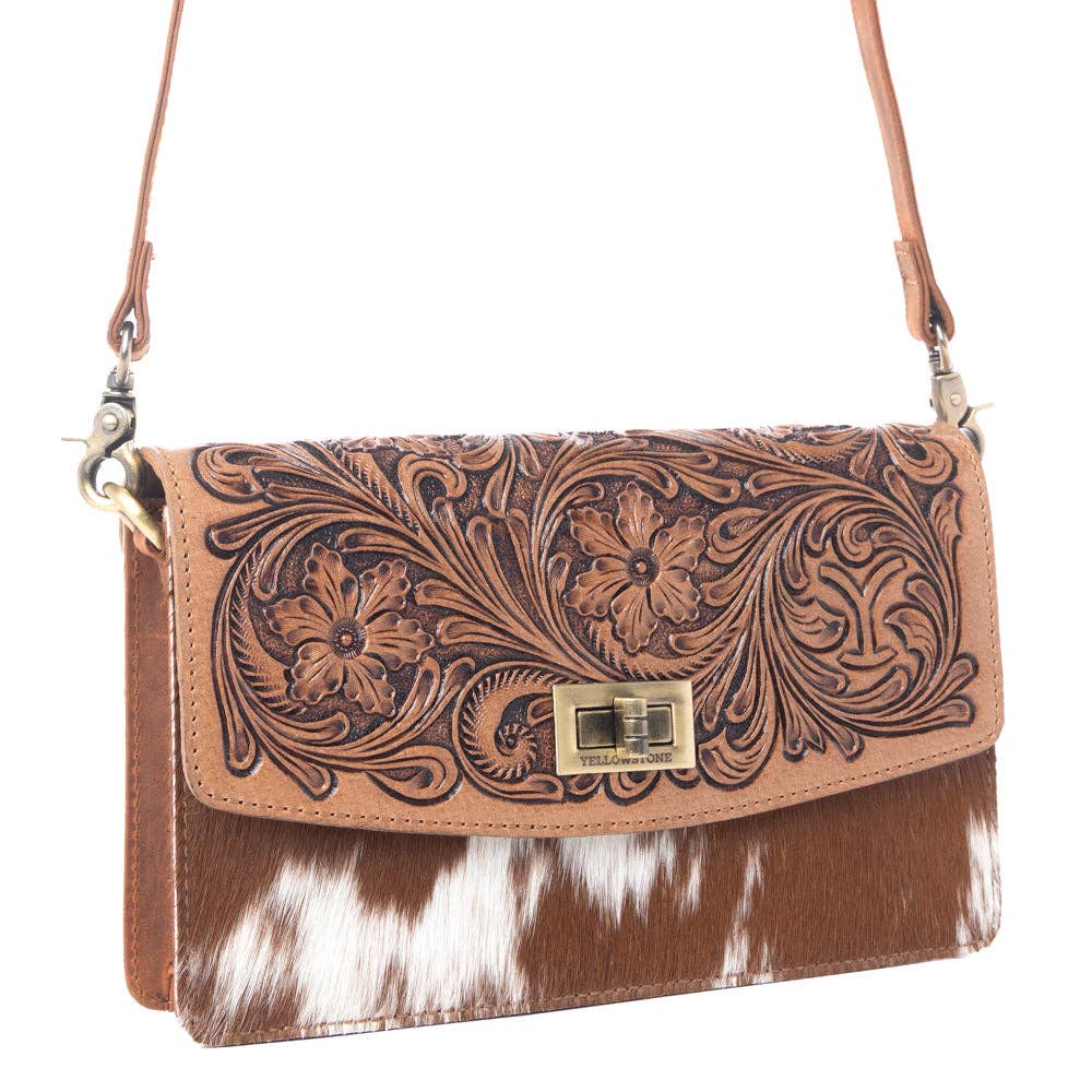 Myra Bag Yellowstone Russet Valley Handtooled Bag in Warm Chestnut