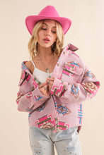 Load image into Gallery viewer, Blue B 33017J - Aztec Chest Pocket Front Loose Shirt Jacket in Pink
