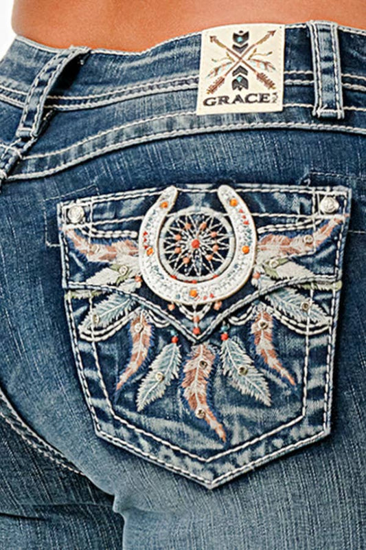 Grace In LA Dream Catcher Modify Mid-Rise Boot Cut EB-81753