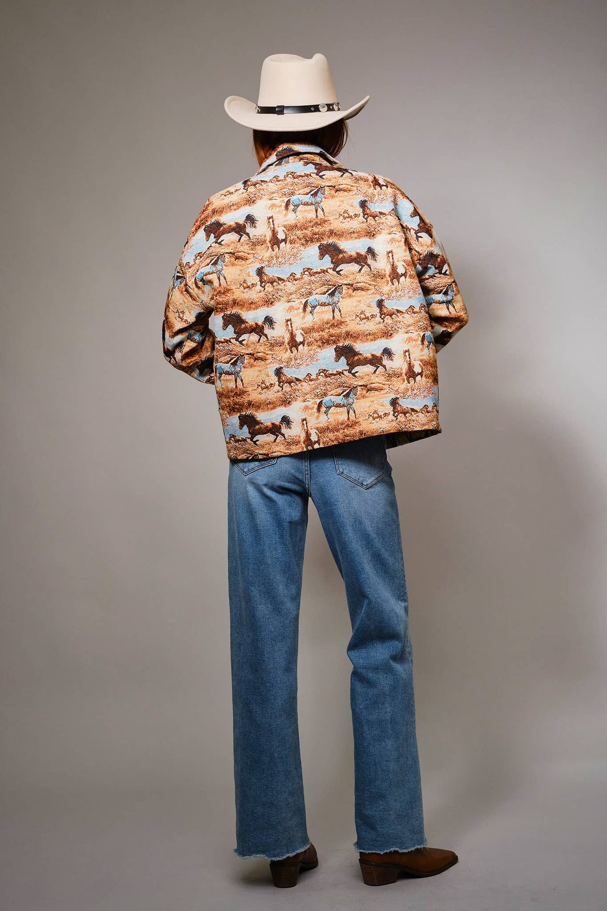 Blue B 33144J Western Pattern Button Front Jacquard Jacket