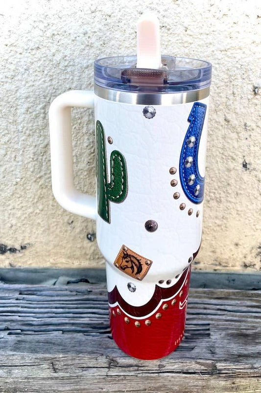Ivory Red Horse Shoe Printed Flip Straw Tumbler (40oz) TPH58-WST