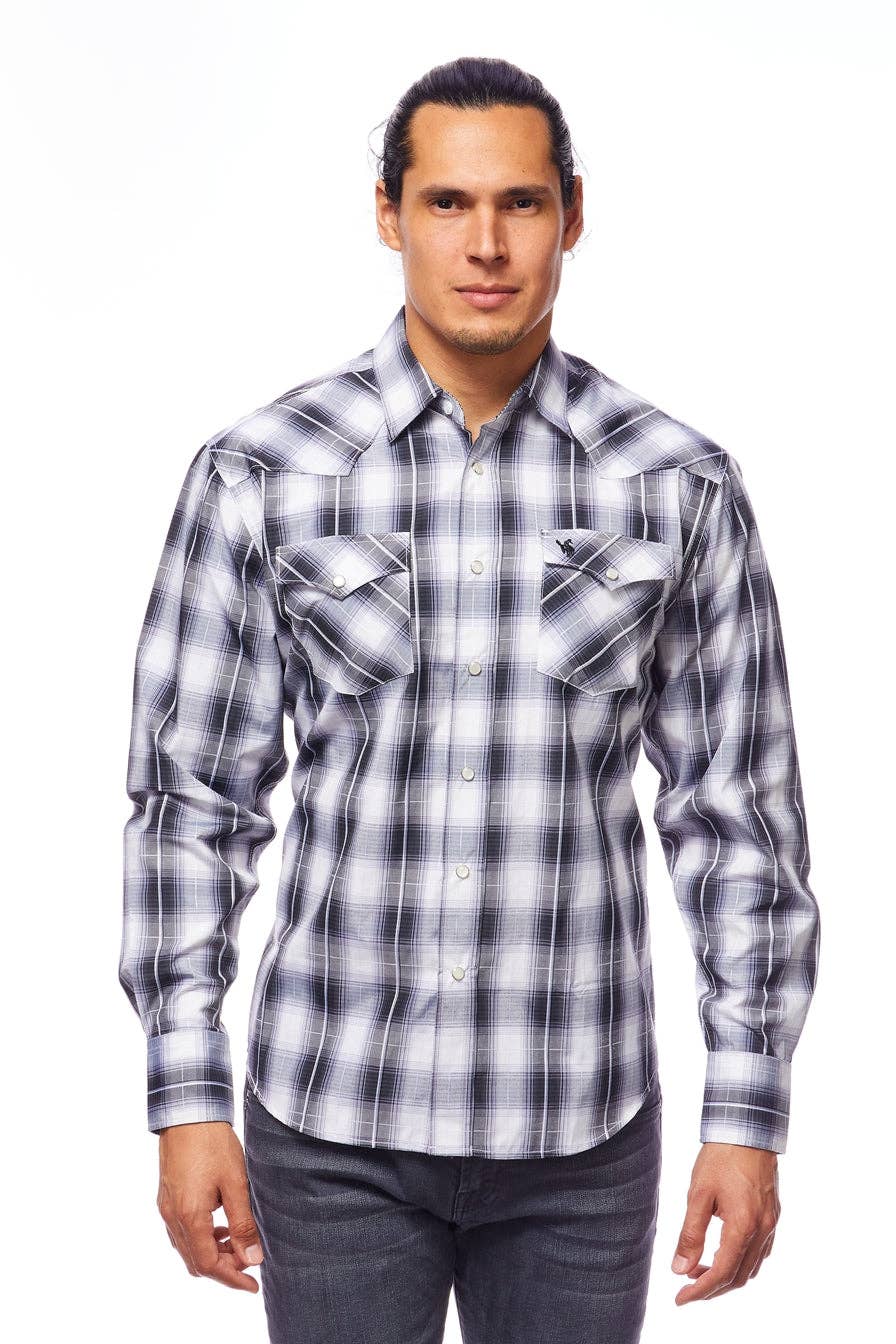 Rodeo Clothing PS400L-486 Men's Western Long Sleeve Plaid Shirts With Snap Buttons