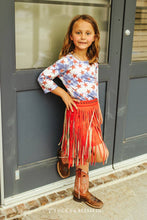 Load image into Gallery viewer, Girls Red Leather Studded Two Tier Fringe SK2111 in Red and Tan
