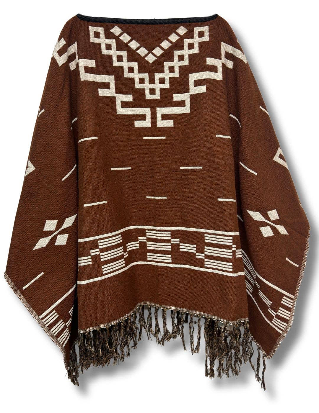 Western Style Cotton Poncho, Brown Design2: 1