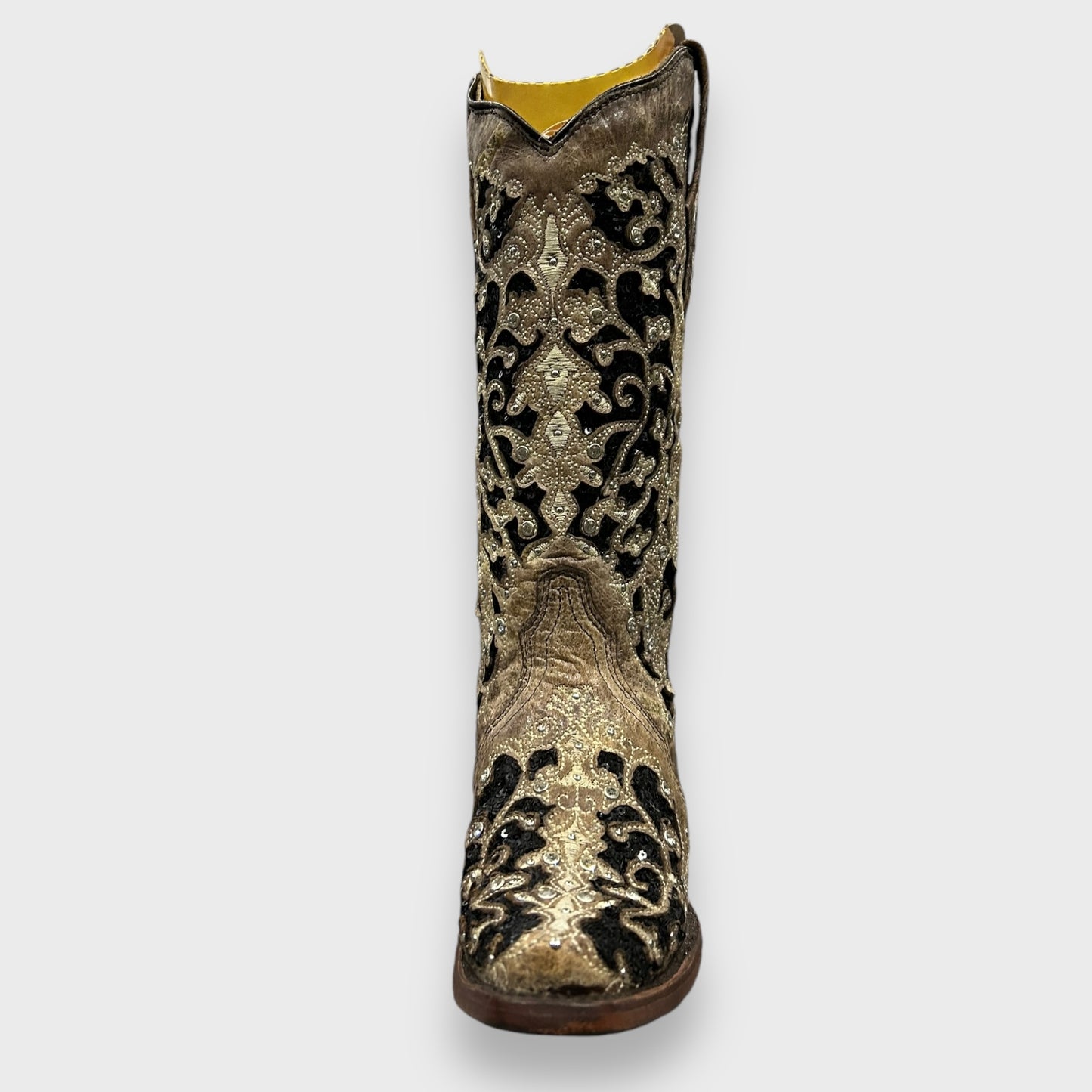 Corral A3569 Black Glitter Inlay Floral Overlay with Crystals and Studs Snip Toe Cowboy Boots