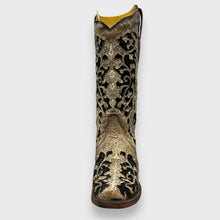 Load image into Gallery viewer, Corral A3569 Black Glitter Inlay Floral Overlay with Crystals and Studs Snip Toe Cowboy Boots
