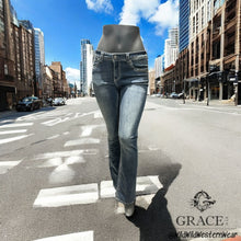 Load image into Gallery viewer, Grace Jeans Steer Head Colourful Embroidered Mid Rise Bootcut Jeans EB61891
