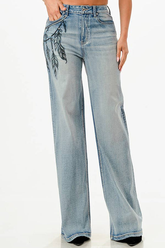 Grace In LA The Sewing Detail High waist Baggy Jeans HLG-9614