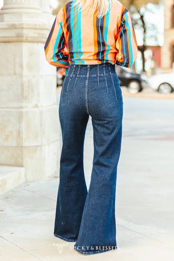 Lucky & Blessed Dark Wash Tummy Control High Rise Flare Jeans JE225-DW