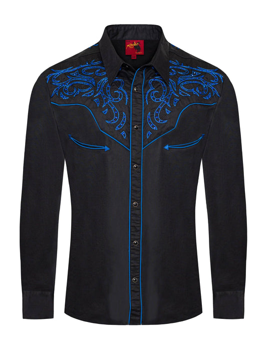 Rodeo Clothing Men's Western Cowboy Embroidery Shirt PS500D-1006 Black with Blue