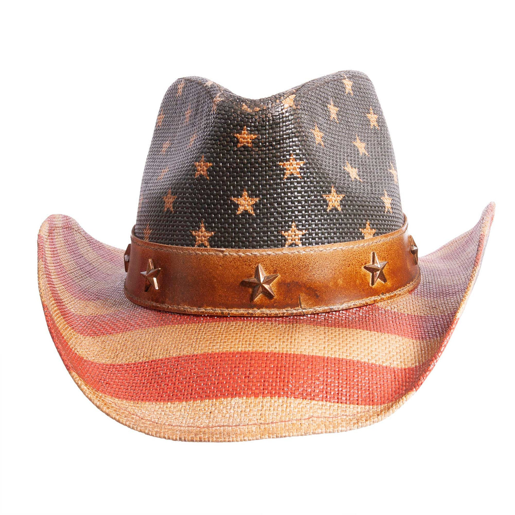 American Hat Maker Americana - Straw Cowboy Hat in Red/Blue