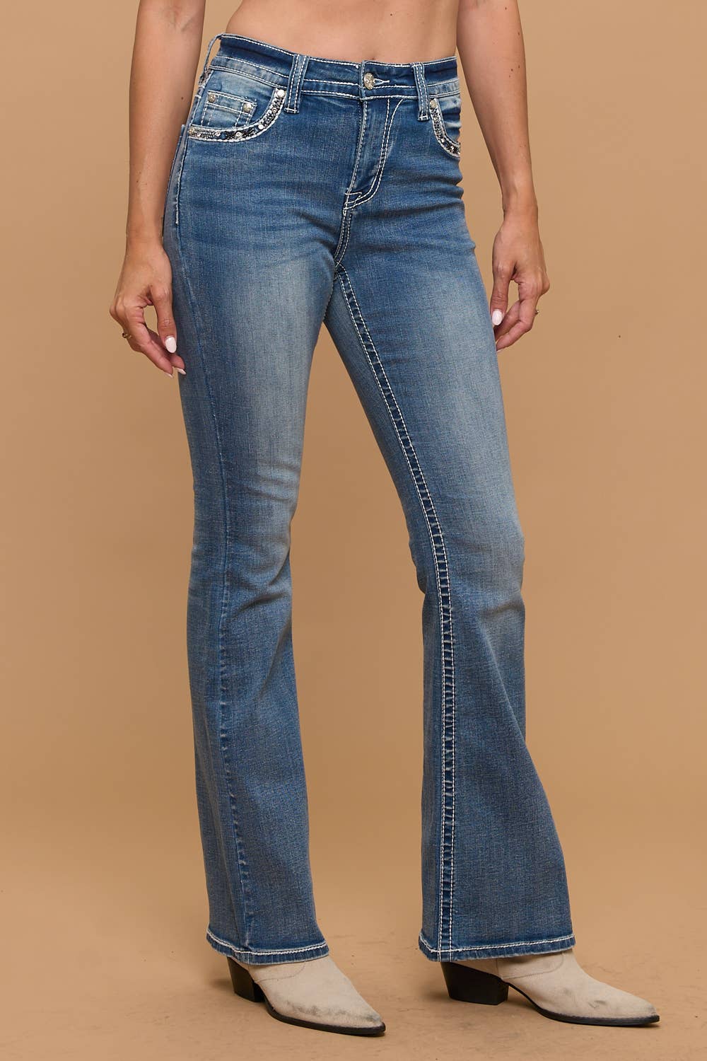 Westfield Eagle Mid Rise Bootcut Stretchy Jeans Skull-501 Sandwash