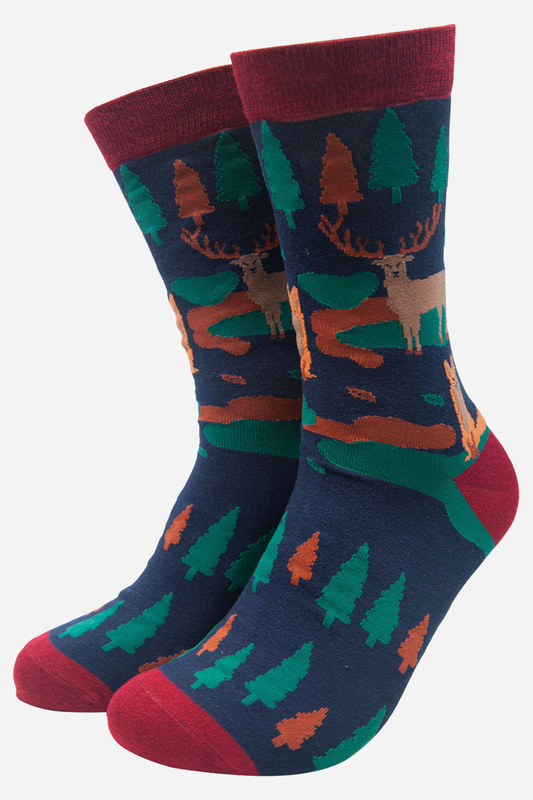 Sock Talk Men's Bamboo Socks - Blue/Red, Stag