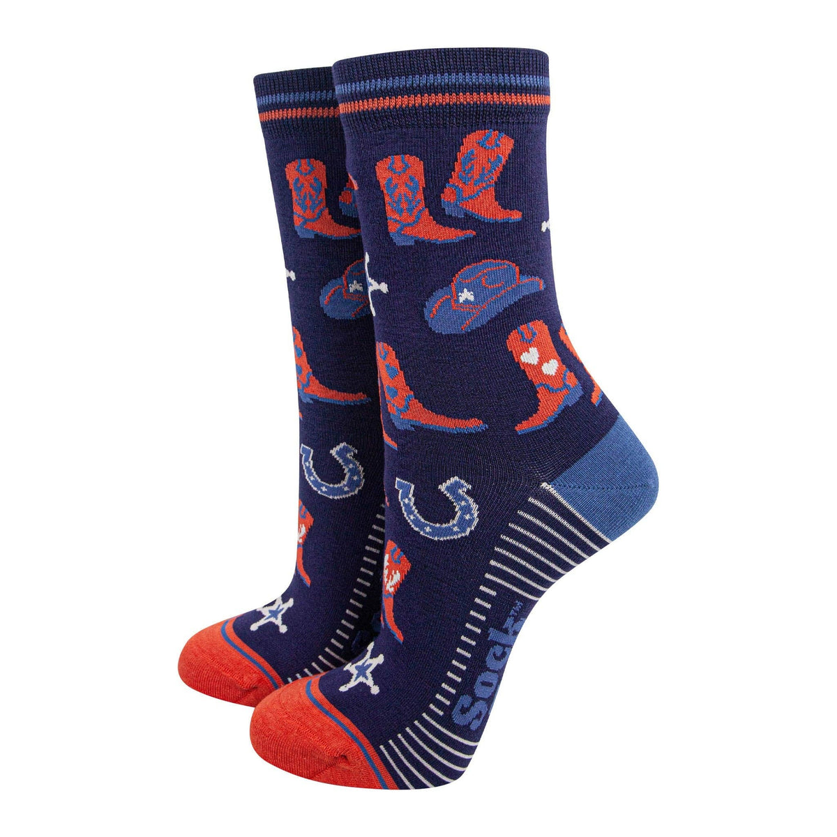 Sock Talk Women's Bamboo Socks - Blue/Denim Blue, Cowboy Boots and Hat