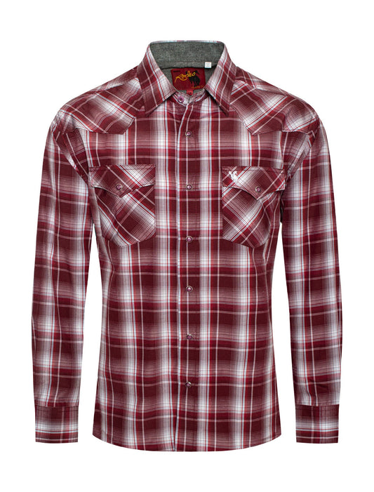 Men's Western Long Sleeve Plaid Shirts With Snap Buttons PS400L-421