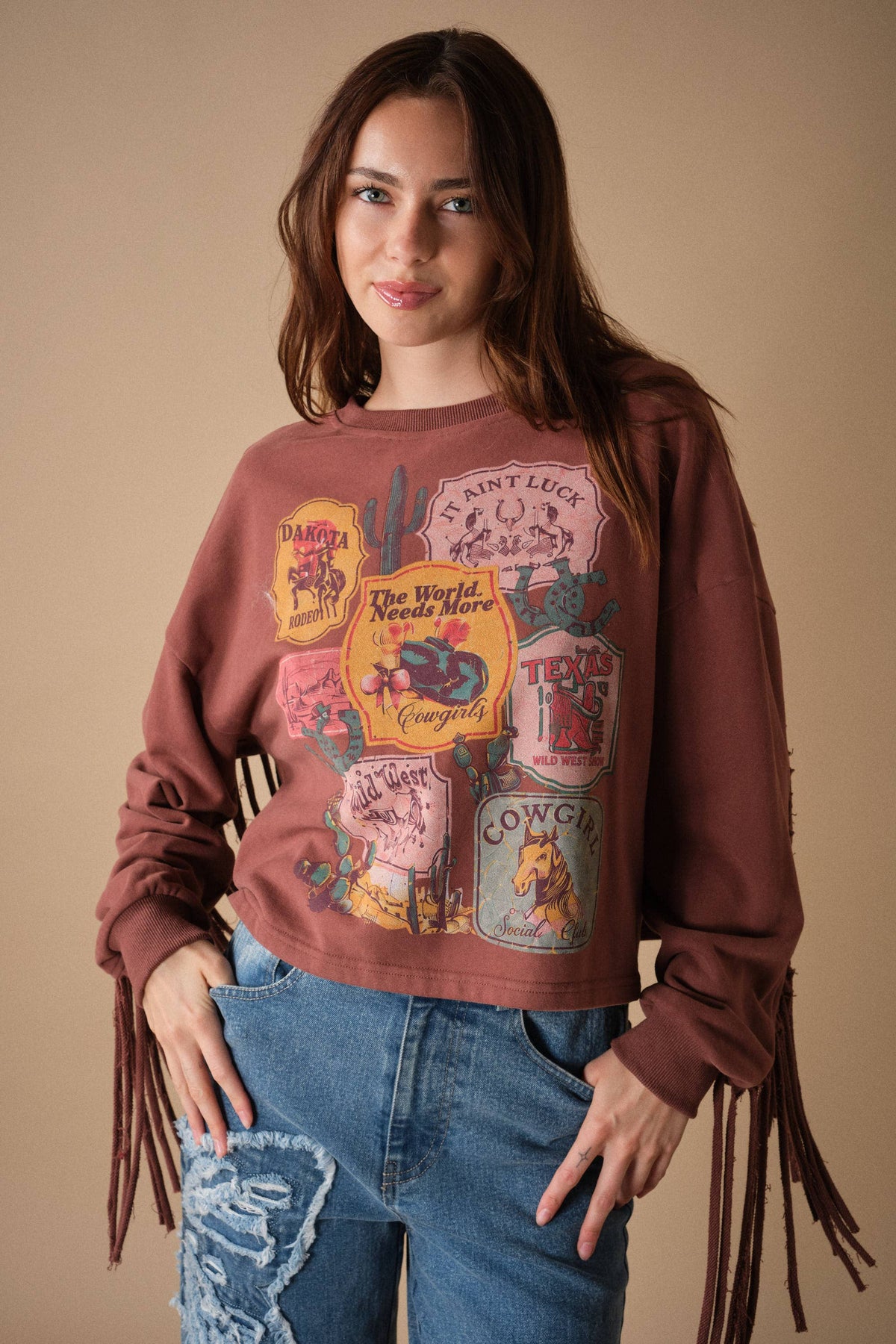 Blue B 33609T Wild West Graphic Fringe Sweatshirt