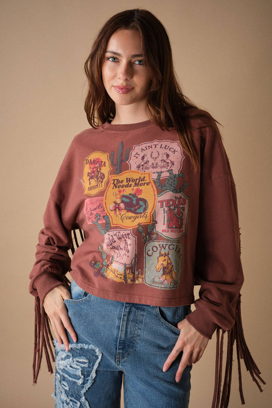 Blue B 33609T Wild West Graphic Fringe Sweatshirt