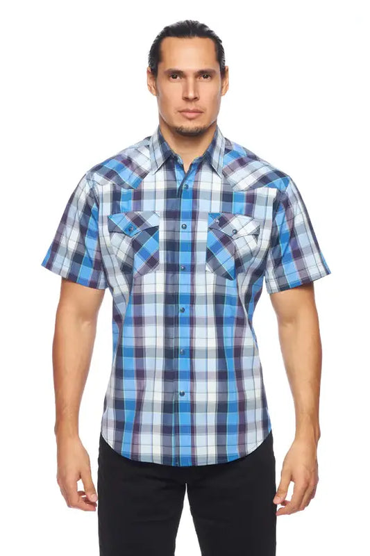 RODEO CLOTHING MEN'S PLAID SHORT SLEEVE SNAP PS400S-468