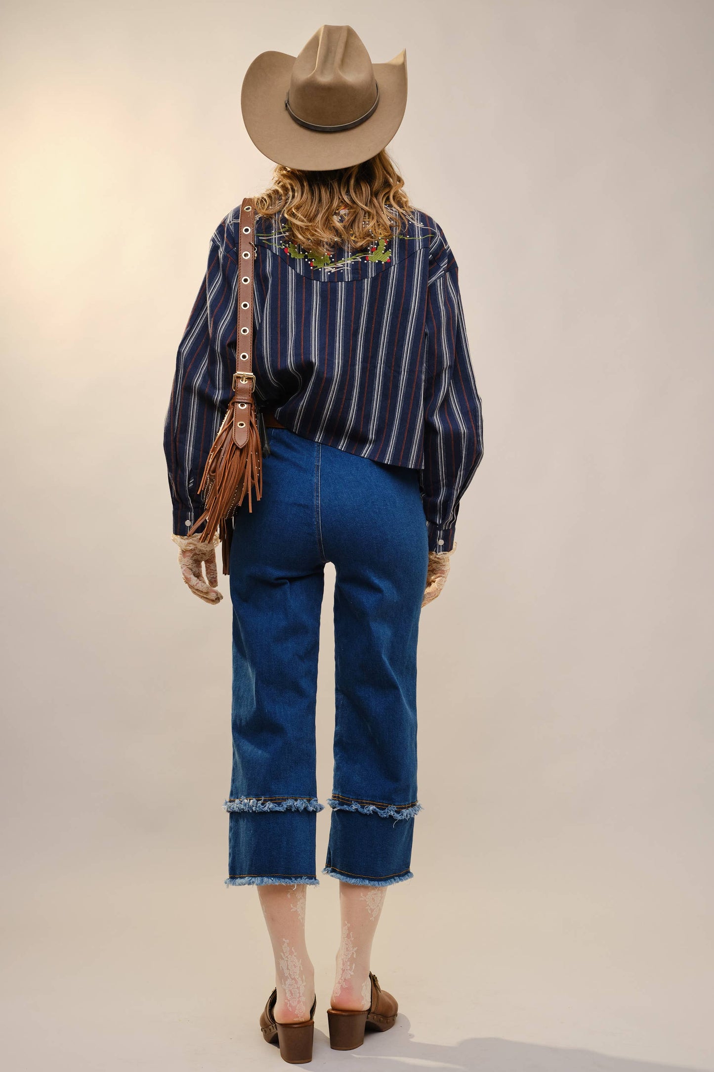 Blue B 36989T Embroidered Western Yoke Striped Shirt in Navy