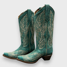 Load image into Gallery viewer, Circle G by Corral Ladies Western Turquoise Feather Embroidery Snip Toe Cowboy Boots L5789
