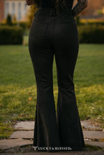 Load image into Gallery viewer, Lucky &amp; Blessed JE-179-BK Plus Size Black Suede Flare Jeans W Rhinestone Hem Slit
