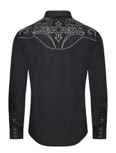 Load image into Gallery viewer, Men&#39;s Western Cowboy diamond studded Embroidery Shirt: PS500D-1001 Black with White
