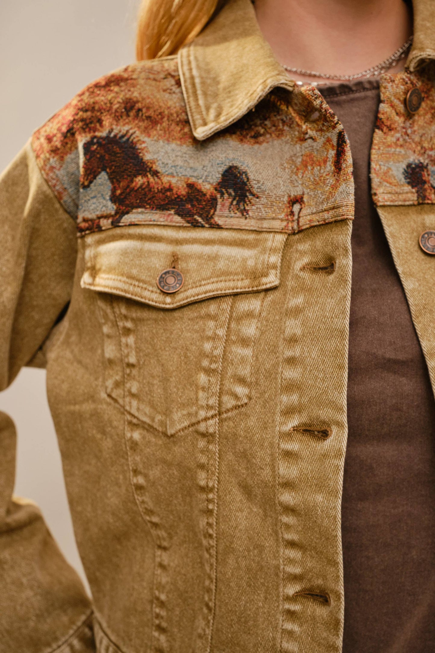 23723J - Western Tapestry Denim Jacket: WASHED BROWN