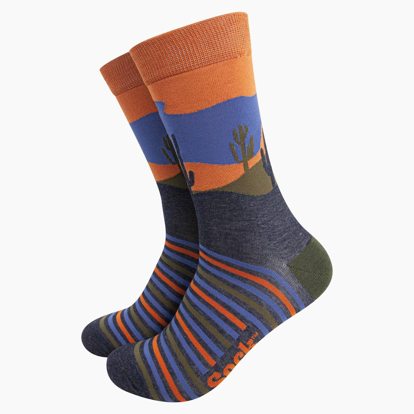 Sock Talk Desert Cactus Stripe Bamboo Socks in Blue/Orange