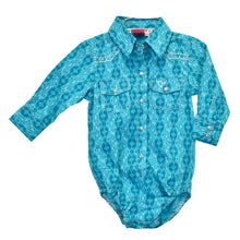 Load image into Gallery viewer, Cowboy Hardware Baby Turquoise Aztec Romper 825575R-390-I
