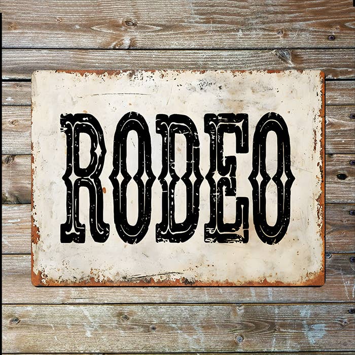 Rustic Rodeo Text Cowboy Western Metal Sign Plaque: 8x10inch