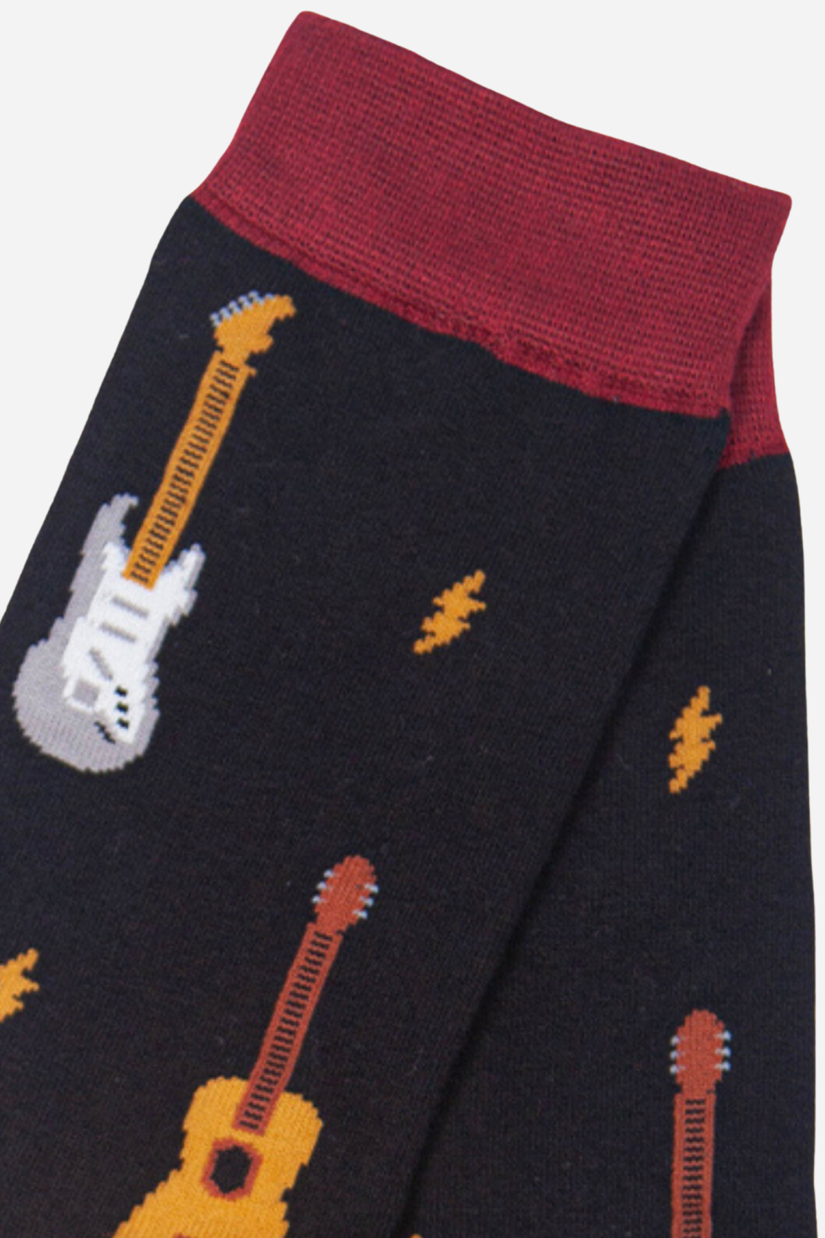 Sock Talk Men's Bamboo Socks- Black/Red, Guitars